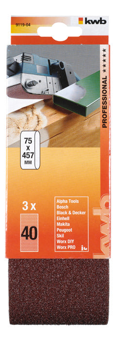 KWB Schleifbänder Korund 75x457 mm K40 (3 Stück)