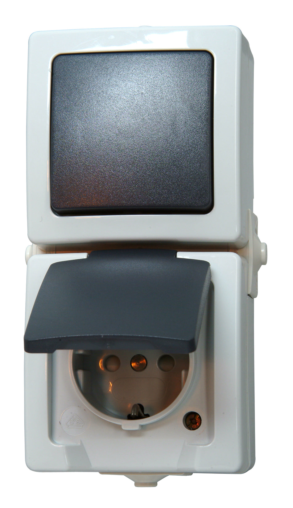 Kopp Kombination Schalter/Steckdose senkrecht Kinderschutz AP-Feuchtraum