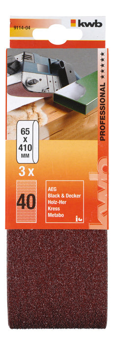 KWB Schleifbänder Korund 65x410 mm K60 (3 Stück)