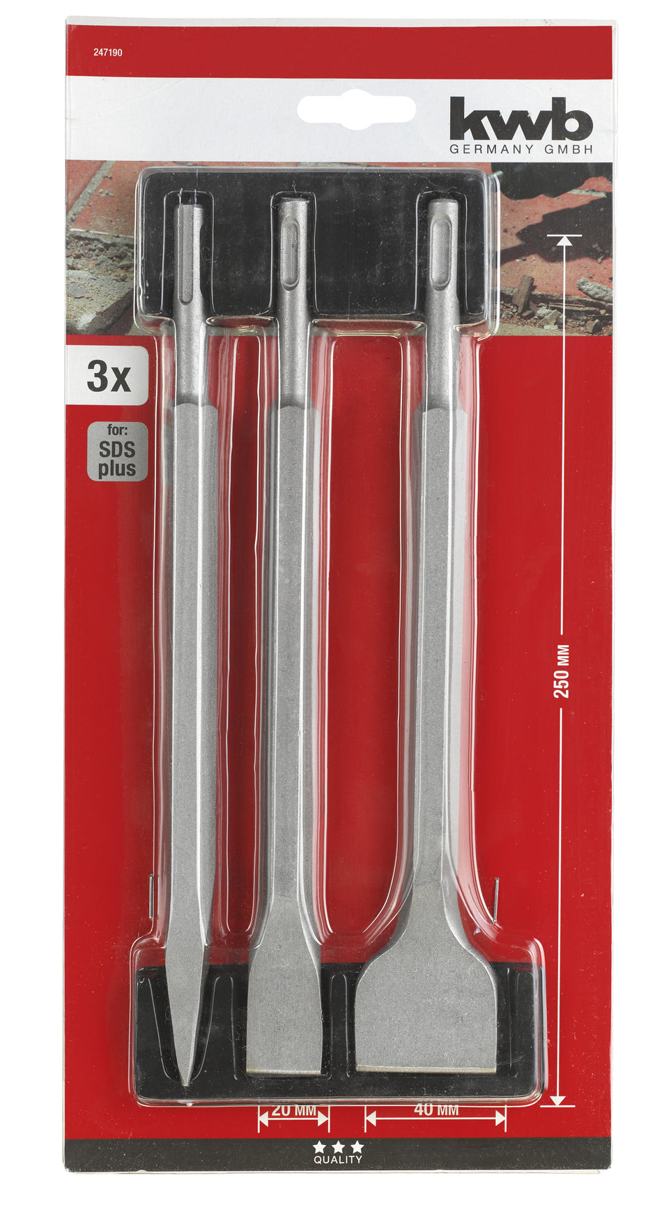 KWB Meißelsatz 250 mm 3-tlg. SDS Plus