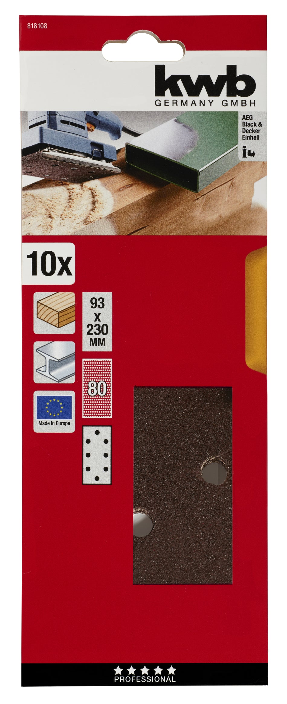 KWB Schleifstreifen Korund gelocht A 93x230 mm K80 (10 Stück)