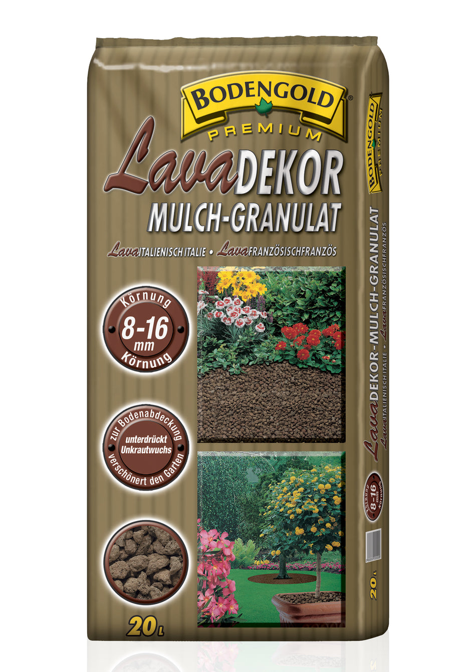 Bodengold Premium Lava-Dekorgranulat 20l Körnung 8-16mm Lava