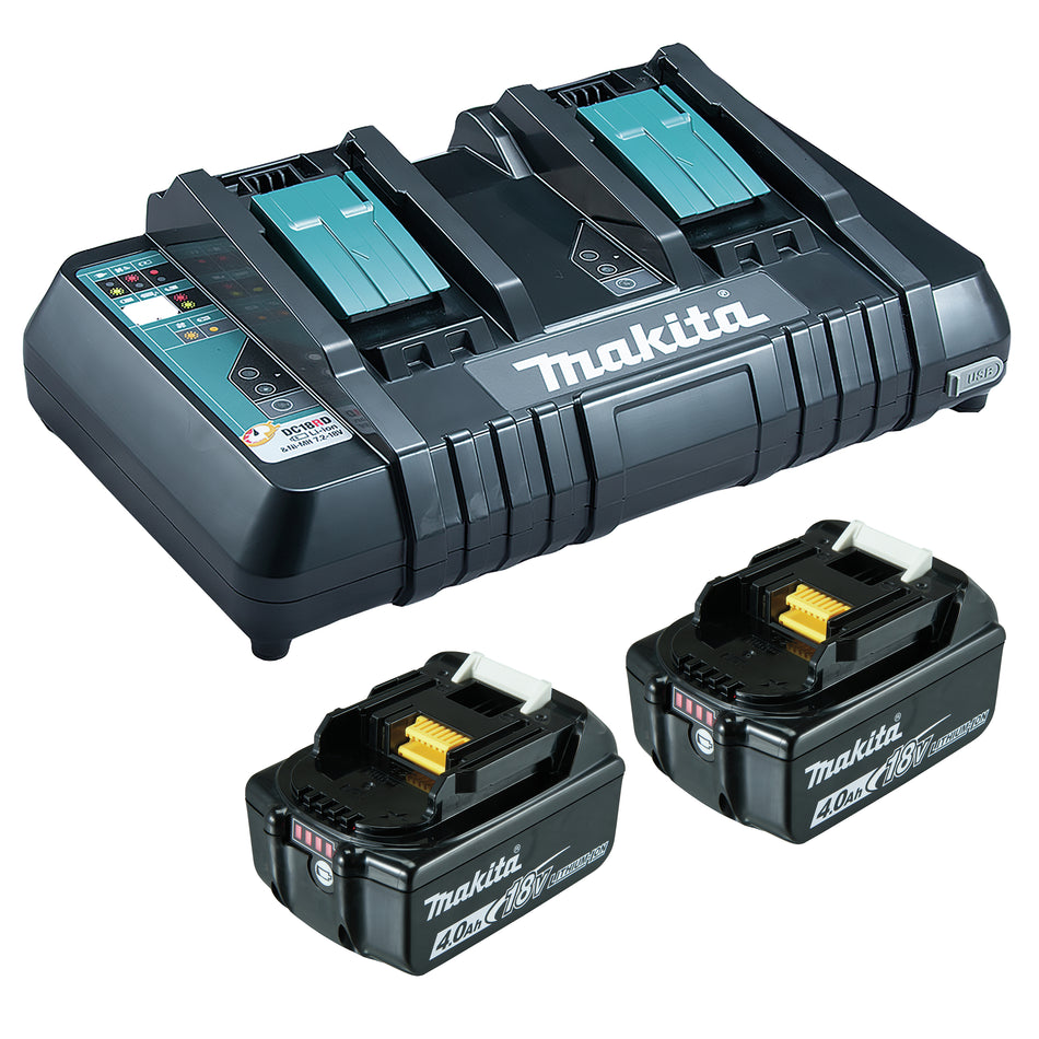 Makita Doppelladegerät Li 18V 4Ah Ink. 2 x 4,0 Ah und Ladegerät Power Source Kit