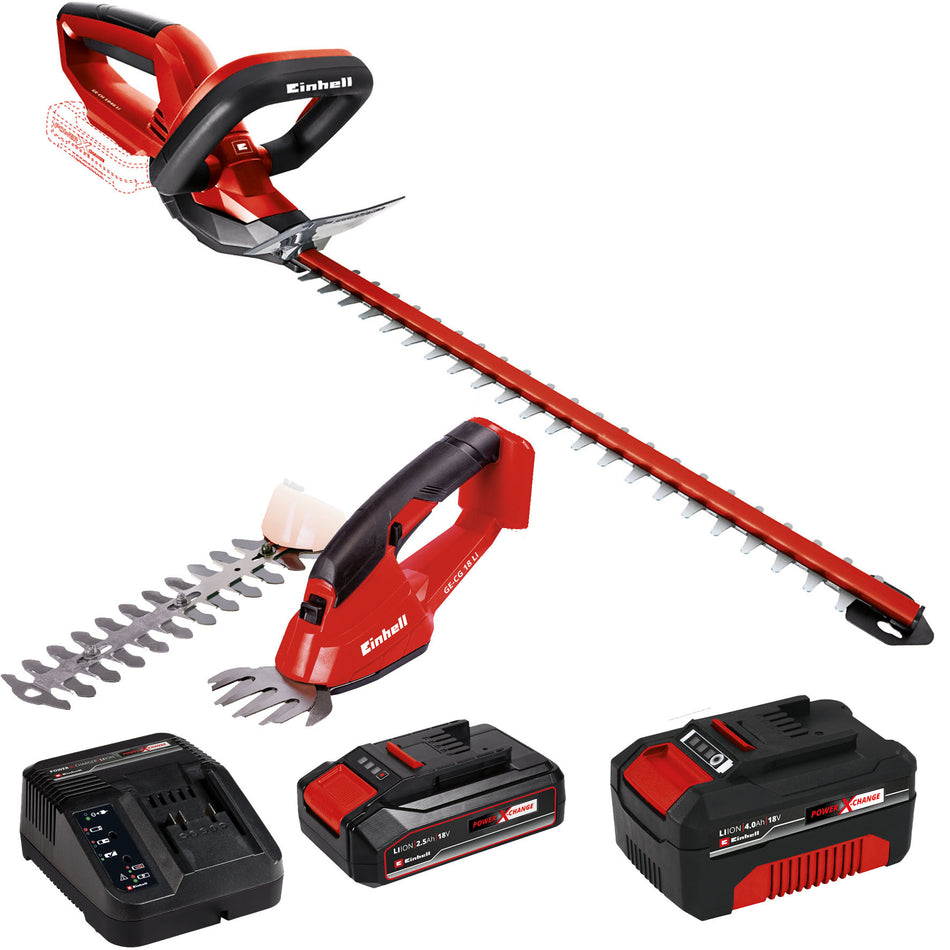 Einhell Akku-Heckenschere + Gras- Strauchschere mit Akku und Ladegerät Gartenset