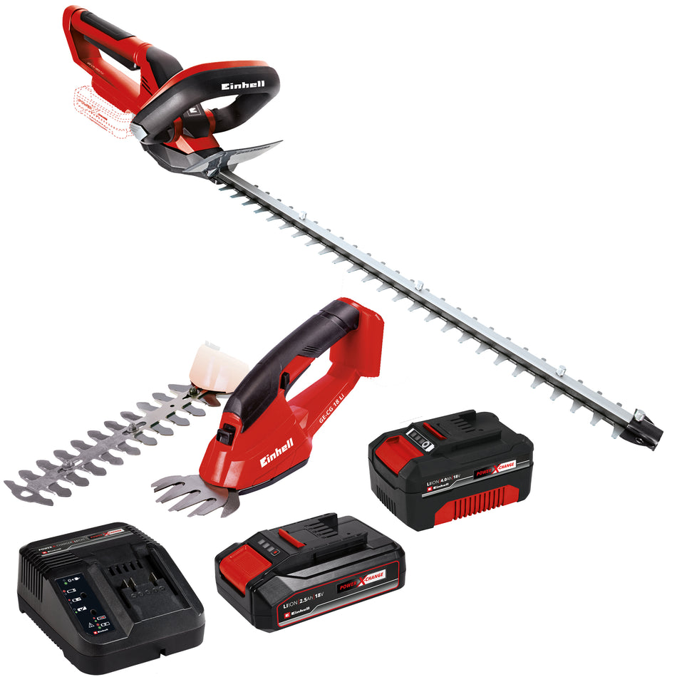 Einhell Akku-Heckenschere und Gras-Strauchschere mit Akku und Ladegerät Gartenset
