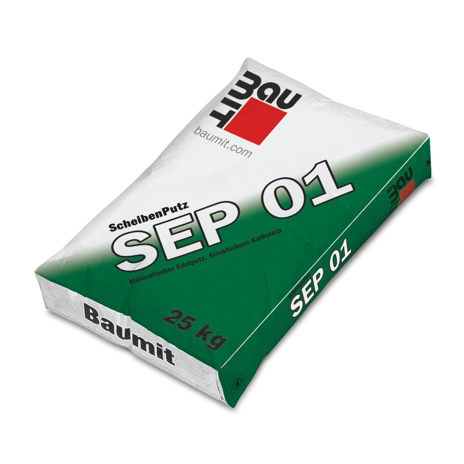 Baumit Scheibenputz SEP 01 weiß 25kg Strukturkorn Kalkstein, Körnung 0-1mm