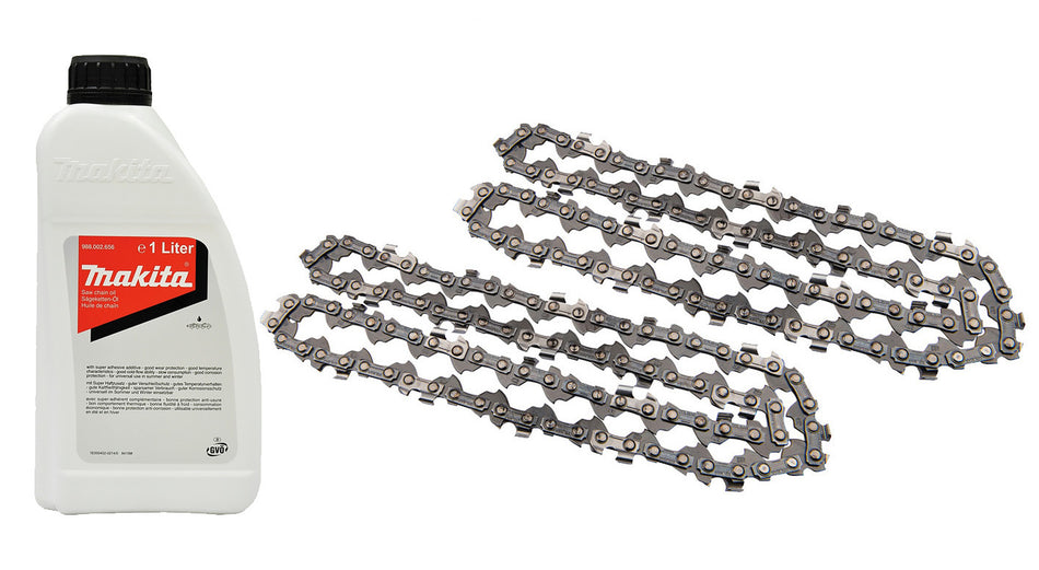 Makita 2 x Sägekette 3/8 1,1 mm 35 cm mit Sägeketten-Öl 1 Liter