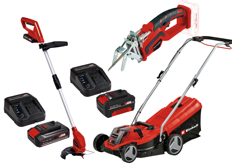 Rasenmäher, Astschere und Rasentrimmer Set GC-CT 18/24-GE-CM 18/33 Li