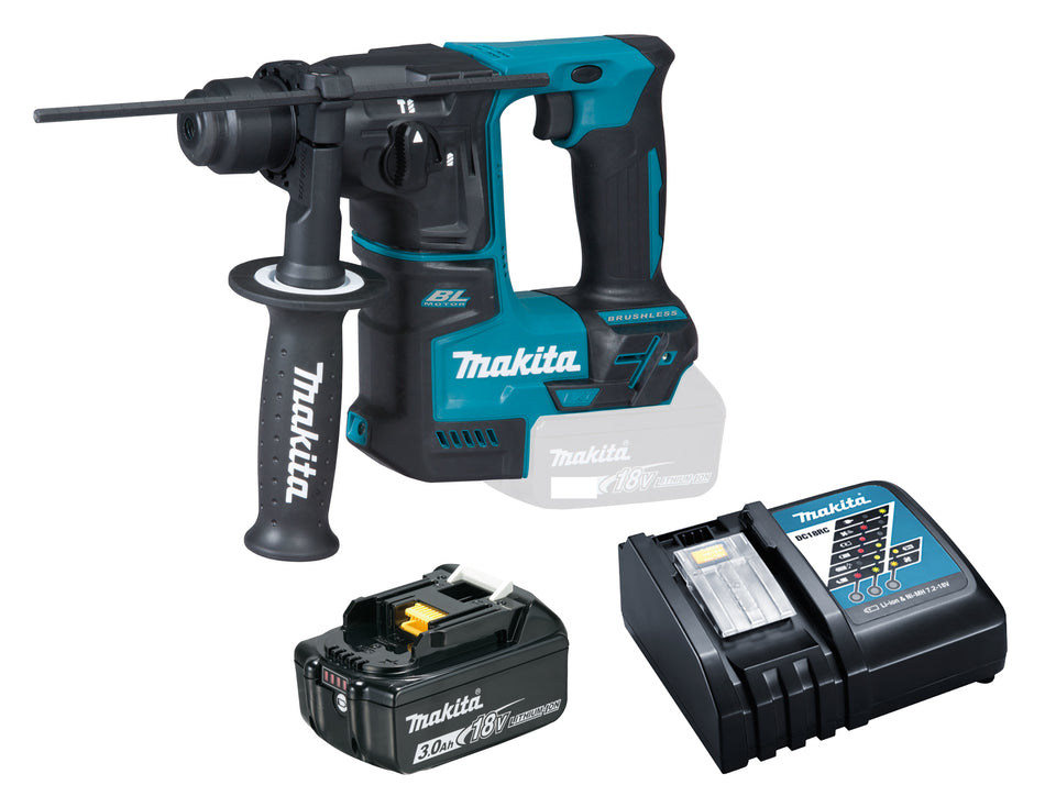 Akku-Bohrhammer für SDS-PLUS 18 V mit 3 Ah Akku, Ladegerät und Bohr- und Meißel-Set 13 tlg.