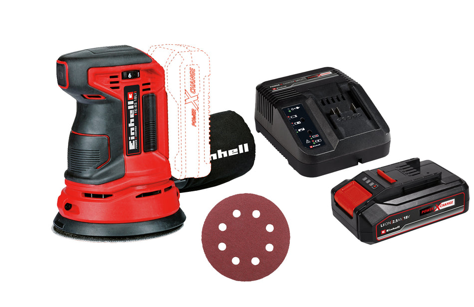 Einhell Akku-Exzenterschleifer TE-RS 18 Li mit 2,5 Ah Akku und Ladegerät