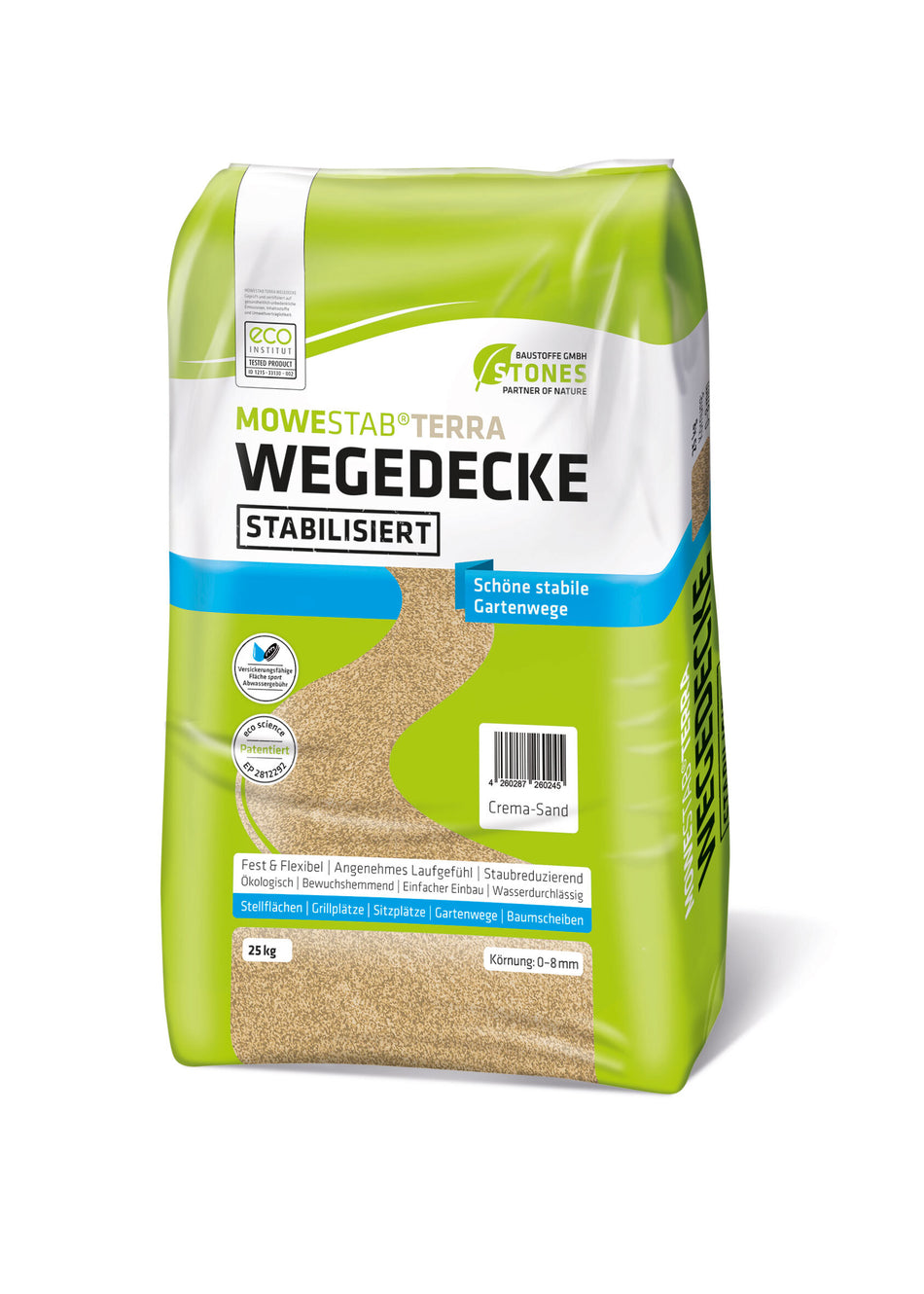 Stones Baustoffe Wegedecke stabilisiert 0-8 mm 25kg MOWESTAB TERRA Wegedecke