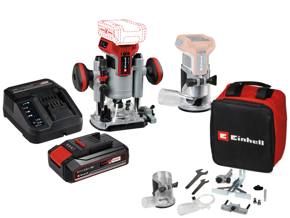 Einhell Akku-Oberfräse TP-RO 18 Set Li BL mit 2,5Ah Power-X-Change Akku und Lader