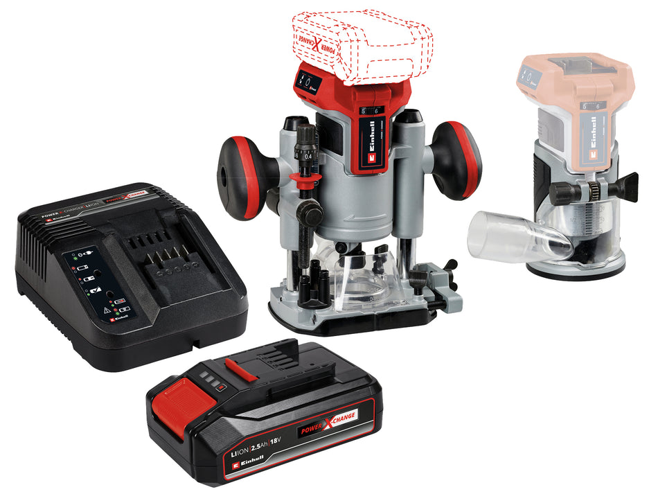 Einhell Akku-Oberfräse TP-RO 18 Set Li BL mit 2,5Ah Power-X-Change Akku und Lader