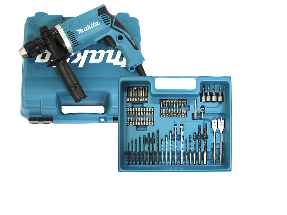 Makita Schlagbohrmaschine 710 Watt im Koffer inkl. Zubehörset 74-tlg. HP1631KX3
