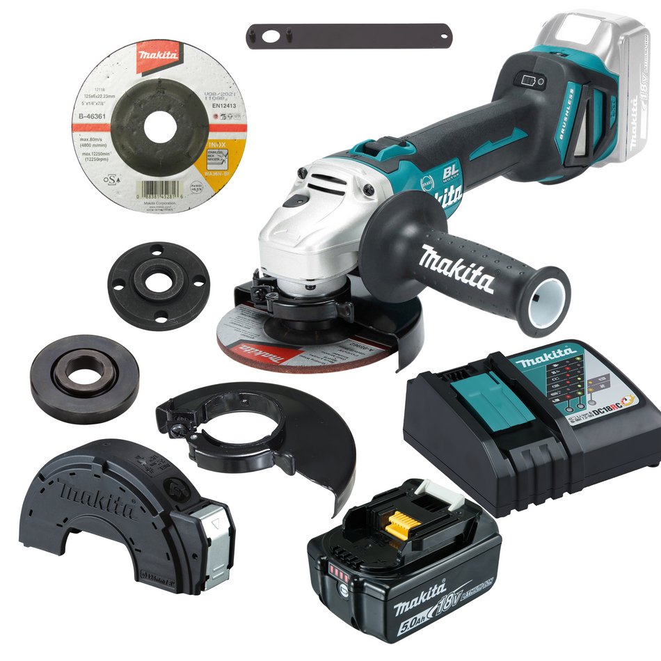 Makita Akku-Winkelschleifer 18V + 5,0Ah Akku+Lader